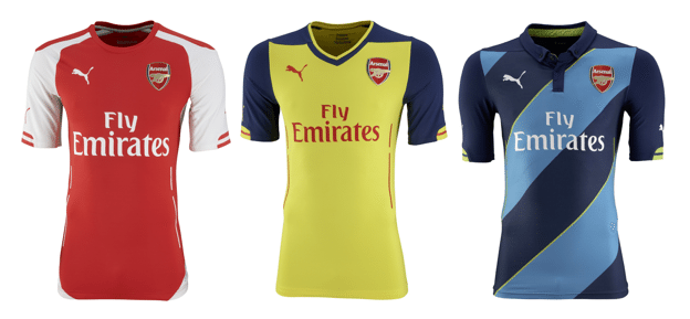 아스널 홈, 어웨이, 컵 경기 유니폼