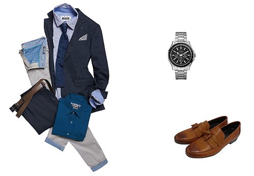 ⓒ 재킷·티셔츠·바지-레노마, 시계-게스 워치, 신발-슈스파