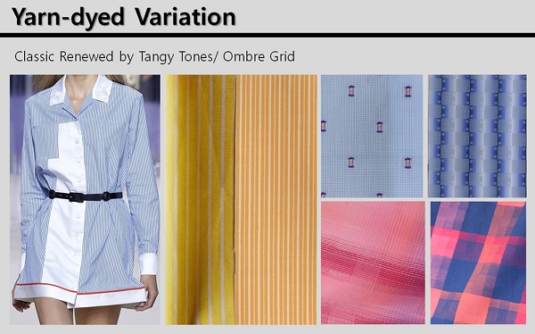 Yarn-dyed Variation은 기존의 셔츠 소재가 클래식한 스트라이프, 옴브레 체크무늬 등 다양한 패턴을 활용한다.