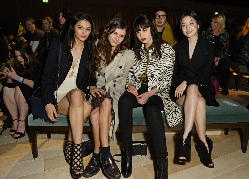 wearing Burberry at the Burberry Womenswear February 2016 Show at Kensington Gardens on February 22, 2016 in London, England.
